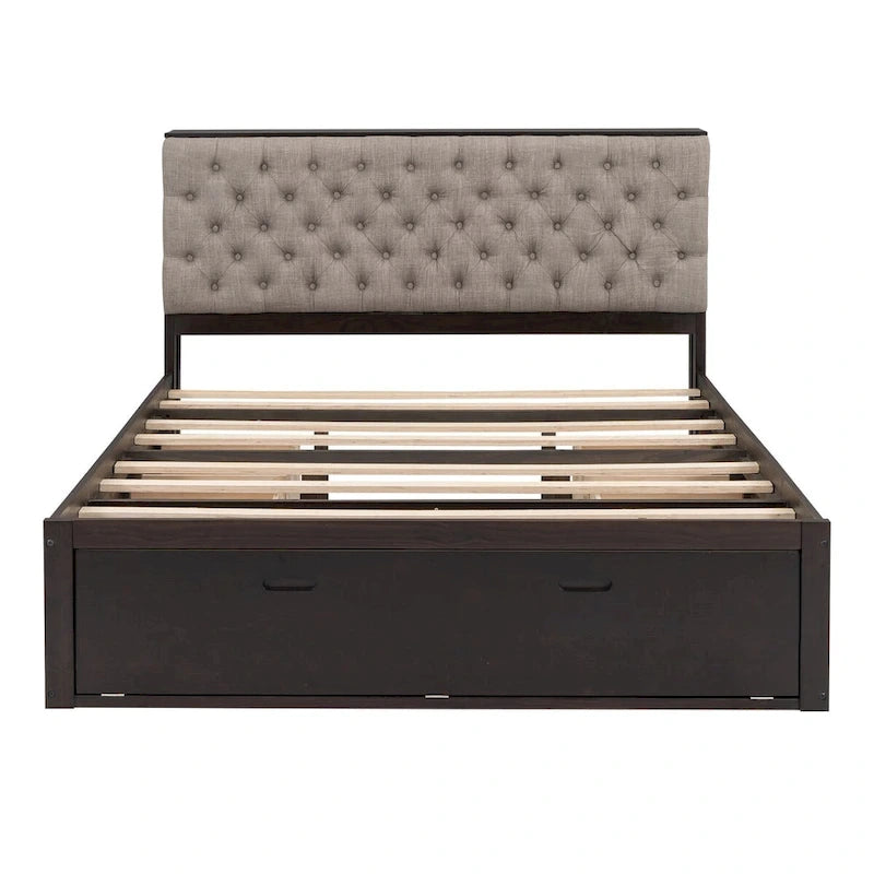Lit plateforme avec tête de lit de rangement, range-chaussures et 4 tiroirs