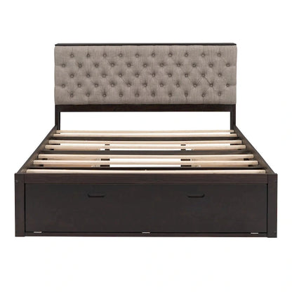 Lit plateforme avec tête de lit de rangement, range-chaussures et 4 tiroirs