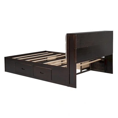 Lit plateforme avec tête de lit de rangement, range-chaussures et 4 tiroirs