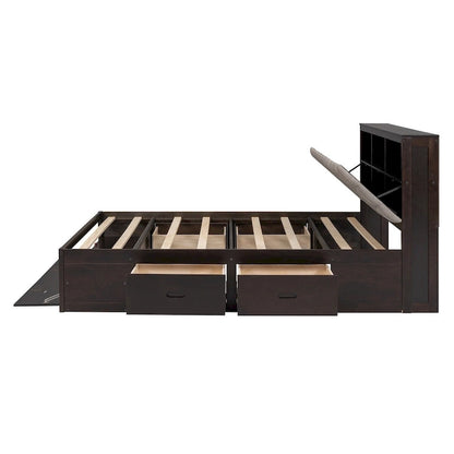 Lit plateforme avec tête de lit de rangement, range-chaussures et 4 tiroirs
