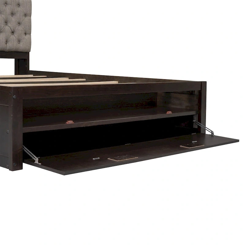 Lit plateforme avec tête de lit de rangement, range-chaussures et 4 tiroirs
