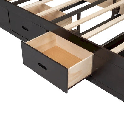 Lit plateforme avec tête de lit de rangement, range-chaussures et 4 tiroirs