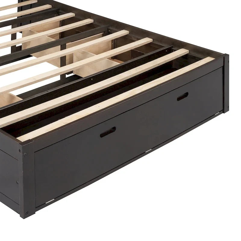 Lit plateforme avec tête de lit de rangement, range-chaussures et 4 tiroirs