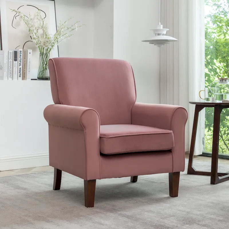 Fauteuil de salon traditionnel à bras roulés