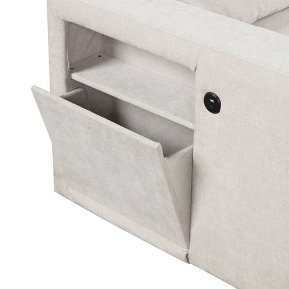 Canapé d'angle modulable rembourré avec rangement, ports USB et porte-gobelets sur les accoudoirs, adapté