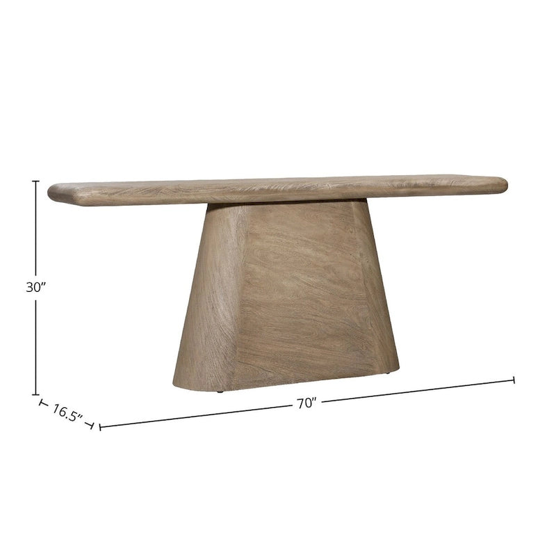 Console en bois d'acacia de 70 po de large – Fini naturel, grain unique, garantie d'un an