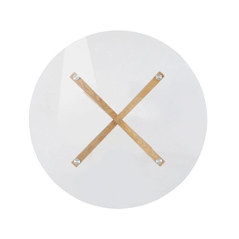 Table à manger carrée en verre avec pieds en métal imitation chêne – 4 places, garantie 1 an