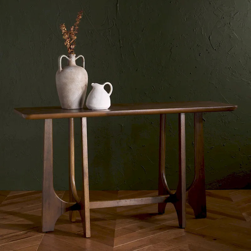 Console en bois d'hévéa massif – placage chêne, 54"L x 18"P x 30"H